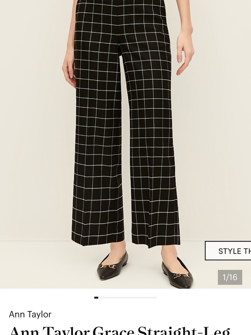 Ann Taylor Black Windowpane Wide-Leg Pants